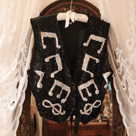 Vintage Sequin Music Note Vest - Picture 2 of 10